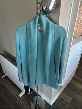 💯% Alpaca Open-Front Shawl Collar Cardigan in Aqua
